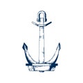 Ship armature vector illustration. Anchor, boat mooring device. Vessel accessory, holding raft in place item, liner