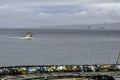 A ship arriving at a yacht port on the island of faia Royalty Free Stock Photo