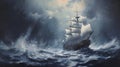 Stormy Ship Oil Painting In The Style Of Dave Coverly, Brian Mashburn, And Steve Henderson