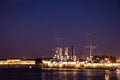 Ship Aurora in St. Petersburg, Russia, at night in June. The Neva River in St. Petersburg. Night city. Royalty Free Stock Photo