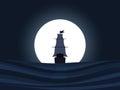 The ship on a background of the moon. Sailing ship at night. Royalty Free Stock Photo