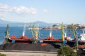 Ship is being loaded with coal in port of Nakhodka