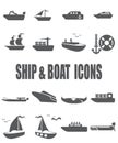 Ship and boat flat icon set