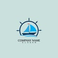 Ship and Boat Helm Steering Wheel on The Wave Water Ocean Logo Symbol