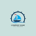 Ship and Boat Helm Steering Wheel on The Wave Water Ocean Logo Symbol