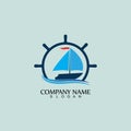 Ship and Boat Helm Steering Wheel on The Wave Water Ocean Logo Symbol