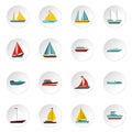 Ship and boat icons set, flat style Royalty Free Stock Photo