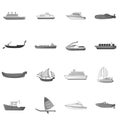 Ship and boat icons set, gray monochrome style Royalty Free Stock Photo