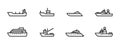 Ship and boat line icon set. vessels for sea travel and transportation Royalty Free Stock Photo