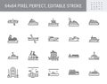 Ship, boat line icons. Vector illustration included icon as yacht, cruise, cargo shipping, submarine, ferry, canoe Royalty Free Stock Photo