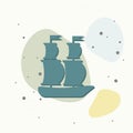 Ship, boat. Sail ship on multicolored background