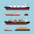 Ship Boat Transportation Marine Logistics Vector Illustration Set Royalty Free Stock Photo