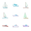 Ship boat travel icons set, cartoon style Royalty Free Stock Photo