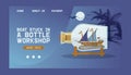 Ship in bottle vector boat in miniature landing web page backdrop traveling sail souvenir in glass sailboat with cork Royalty Free Stock Photo