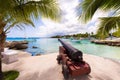 Ship cannon on the embankment of the city of Bayahibe, La Altagracia, Dominican Republic. Copy space for text.