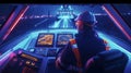 A ship captain on the bridge of a megaship navigating through narrow channels and showcasing the challenges of handling