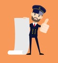 Ship Captain Pilot - Holding a Paper Scroll and Showing Thumbs Up