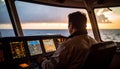 Ship captain staring at a GPS screen on a big trade ship. Generated Image Royalty Free Stock Photo