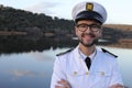 Ship captain wearing eyeglasses to have a better vision