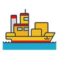 Ship cargo container flat line illustration, concept vector isolated icon Royalty Free Stock Photo