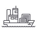 Ship cargo container vector line icon, sign, illustration on background, editable strokes Royalty Free Stock Photo