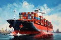 Ship cargo in the sea wiht blue sky