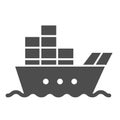 Ship with cargo solid icon. Boat with containers vector illustration isolated on white. Tanker glyph style design