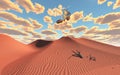 Ship in clouds above desert