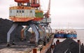 Ship with coal at Kolyma river port