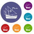 Ship of Columbus icons set