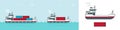 Ship container cargo vector, export marine boat industry line outline art big and small flat cartoon, international freight tanker