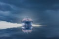 Ship with container import export on storm sky. Royalty Free Stock Photo