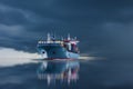 Ship with container import export on storm sky. Royalty Free Stock Photo