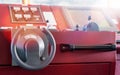 Ship control board. Wheelhouse helm, vessel bridge Royalty Free Stock Photo