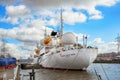 Ship `cosmonaut Viktor Patsaev` on the river Pregolya Royalty Free Stock Photo