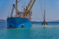 Ship with crane at Sali port Dugi Otok Croatia