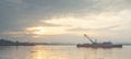 A ship with crane on Mahakam River, Samarinda