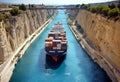 Ship crossing Corinth Greece canal Channel Water Wall Sea Wave Color Boat Stone Europe Rock Bridge Mediterranean Iron Tourist