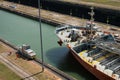 Ship crossing the Panama Canal, Miraflores Locks Royalty Free Stock Photo