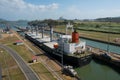 Ship crossing the Panama Canal, Miraflores Locks Royalty Free Stock Photo