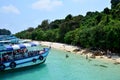 Ship cruise boat tour for send receive thai people and foreign travelers travel visit rest relax and playing swimming water in sea Royalty Free Stock Photo