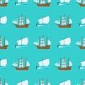 Ship cruiser boat sea seamless pattern vessel travel industry vector sailboats cruise set of marine background.