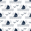 Ship cruiser boat sea seamless pattern vessel travel industry vector sailboats cruise set of marine background. Royalty Free Stock Photo