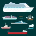 Ship cruiser boat sea symbol vessel travel industry vector sailboats cruise set of marine icon Royalty Free Stock Photo