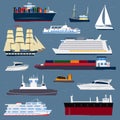 Ship cruiser boat sea symbol vessel travel industry vector sailboats cruise set of marine icon Royalty Free Stock Photo