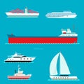 Ship cruiser boat sea symbol vessel travel industry vector sailboats cruise set of marine icon Royalty Free Stock Photo