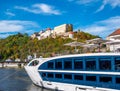 Ship on the Danube in front of the Veste Oberhaus in Passau