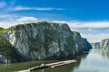 Ship at Danube gorge in Djerdap on the Serbian-Romanian border Royalty Free Stock Photo