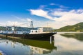 Ship at Danube gorge in Djerdap on the Serbian-Romanian border Royalty Free Stock Photo