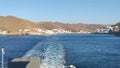 Ship departing from Merichas port, Kythnos island, Greece.